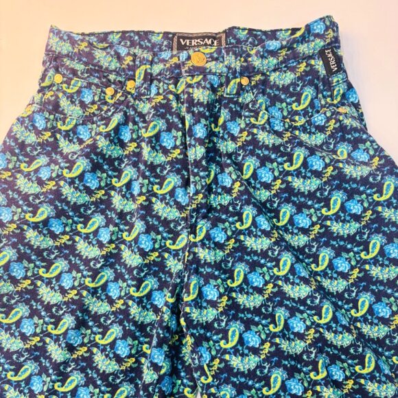Versace Jeans Couture Designer Jeans Size 26 Paisley Floral Bright Colors - Picture 1 of 11